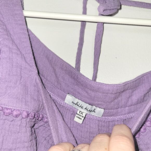 White Birch Purple Gauzy Ruffle Sleeve Scallop Top 1X - Picture 4 of 9
